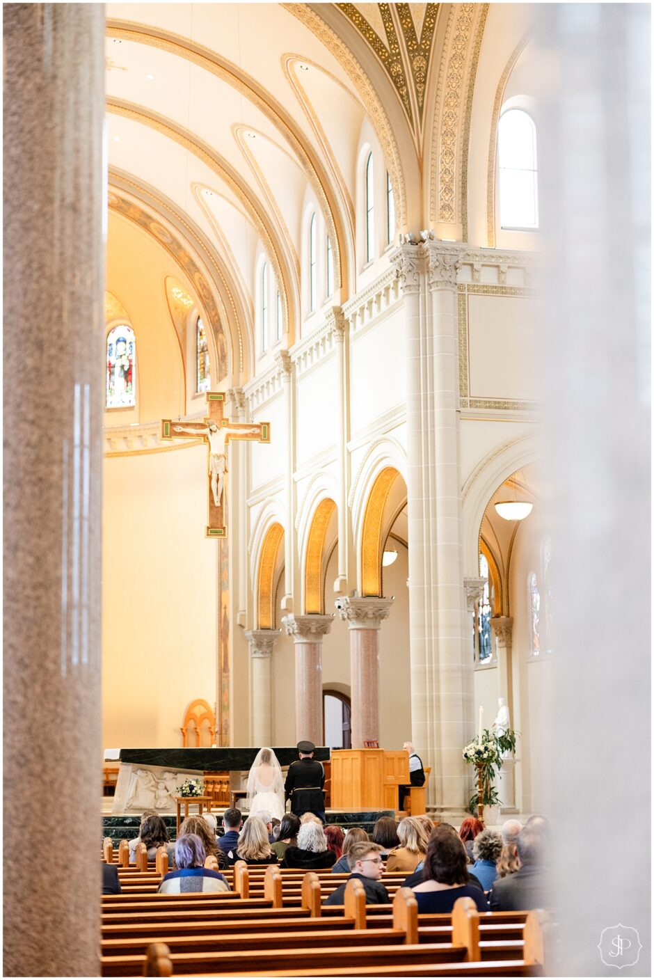 Inside the Saint Vincent chapel for a wedding ceremony on a cold winter January day 