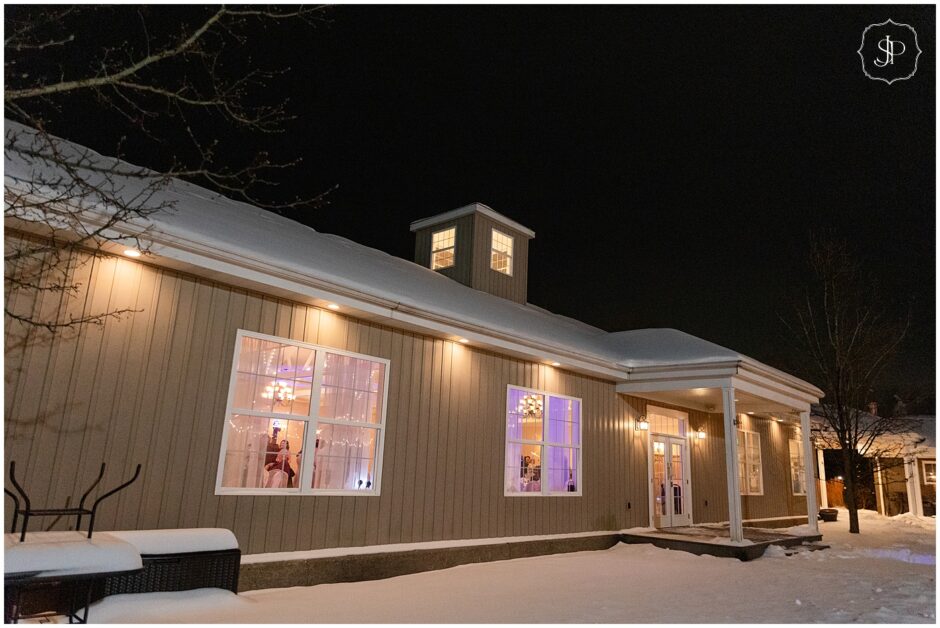 The Water Works in Greensburg all lit up inside with a reception happening inside