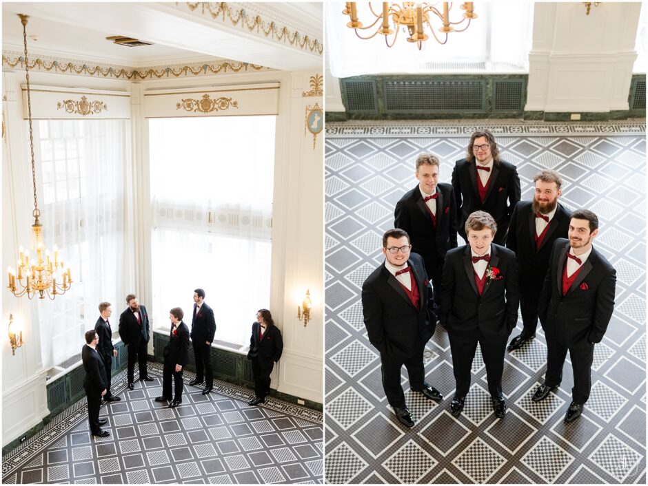 groomsmen portraits at the george washington hotel washington pa wedding