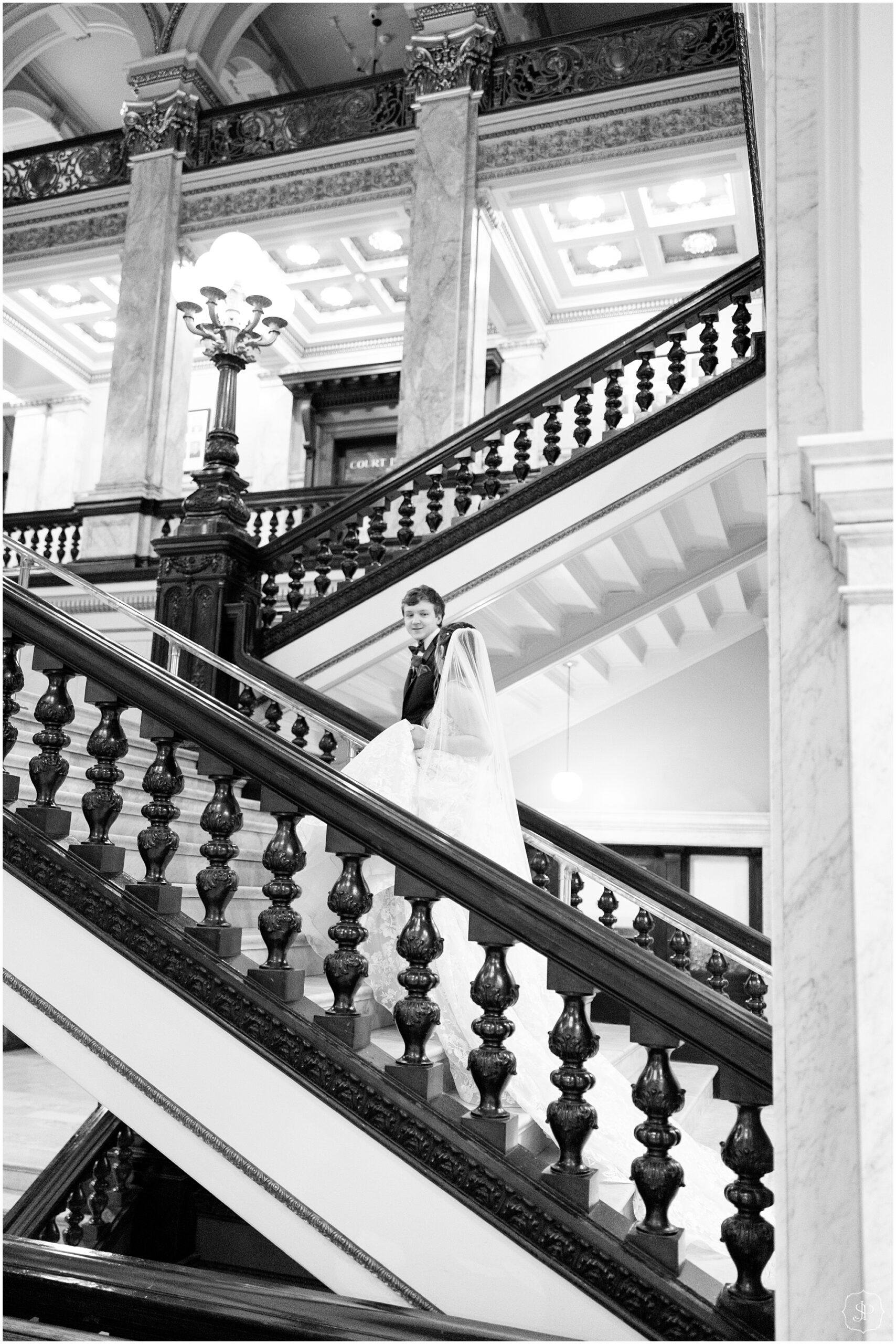 Wedding photos on the Washington county courthouse stairs in washington Pennsylvania