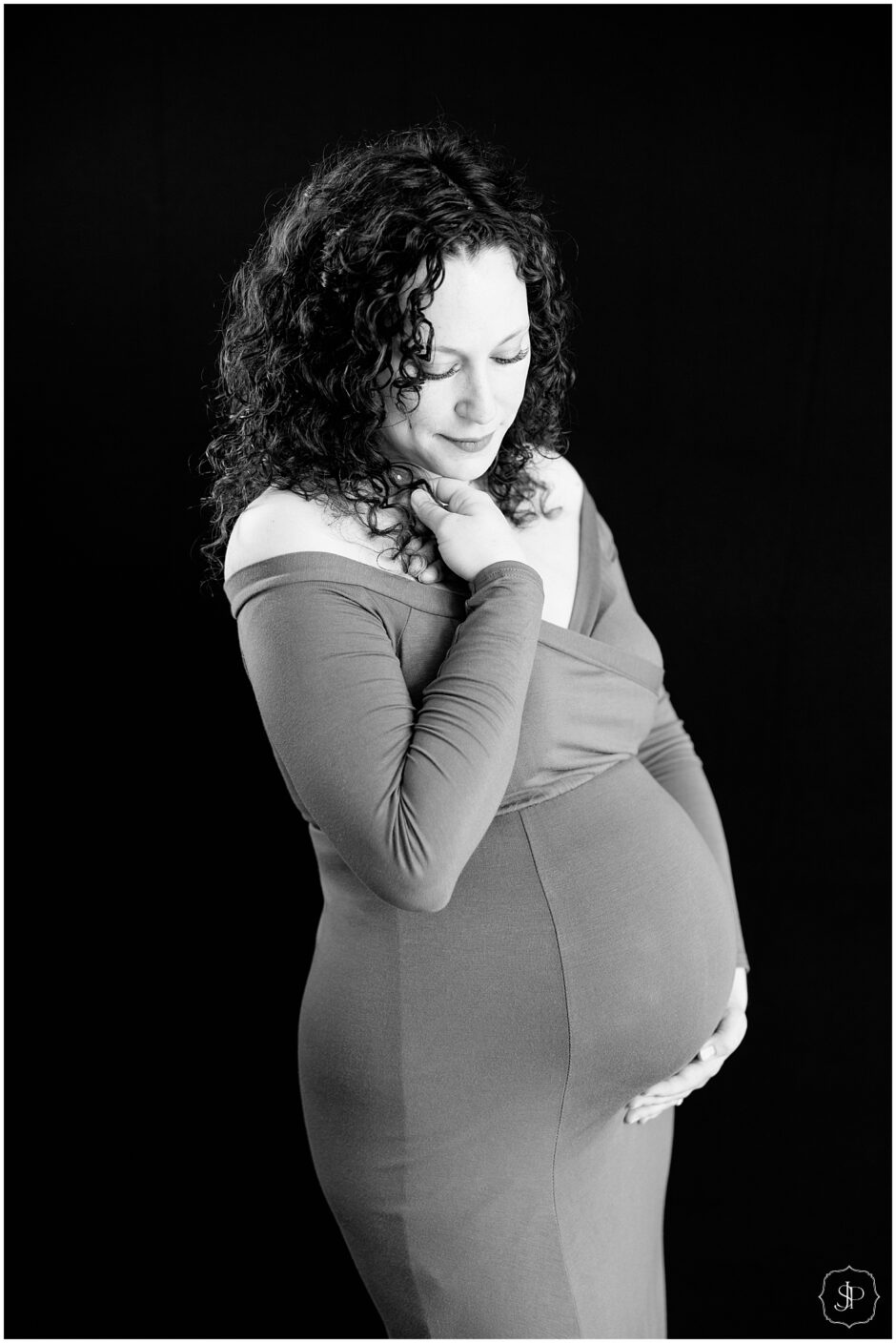 traditional black and white studio maternity Studio Family Portrait Session